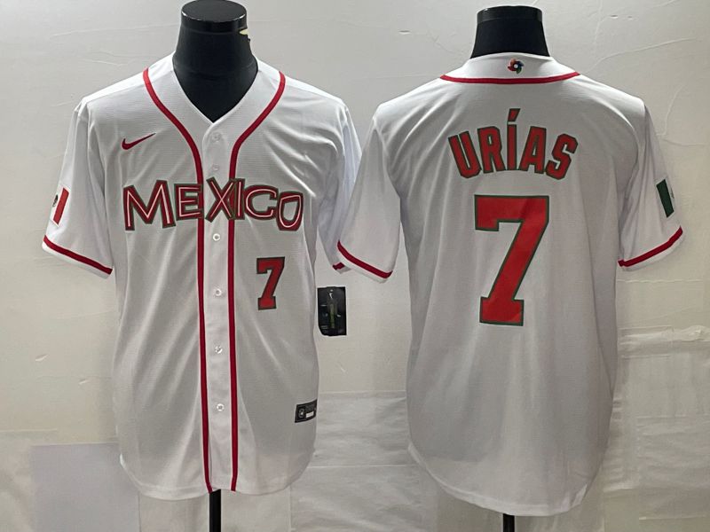 Men 2023 World Cub Mexico #7 Urias White red Nike MLB Jersey2